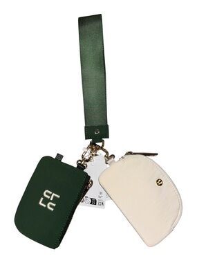 NWT Lululemon Dual Pouch Wristlet Stack Ivy Green Ivory Gold Zip Keychain Wallet